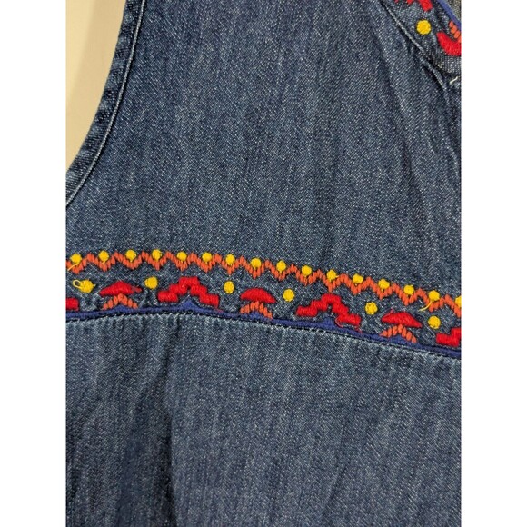 Gap Denim Multicolor Embroidered Sleeveless Jean Top Size L Women's Pocahontas - Picture 4 of 8